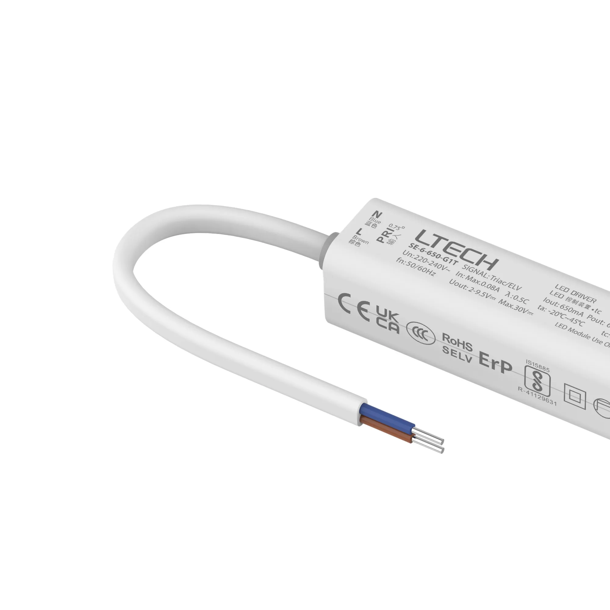 Triac/ELV, PWM,6W, C. Current Dimmable Driver, 650mA, DC:9-42Vdc, EFF>70%, IP20. SE-6-650-G1T  LTECH Triac Constant Current